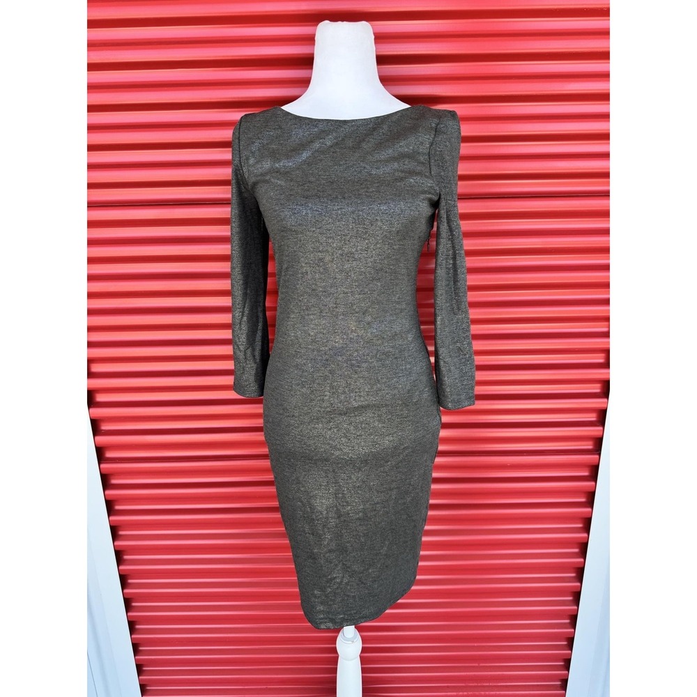 Alice + Olivia Dress Womens Medium Gray Metallic Long Sleeve Bodycon Sheath